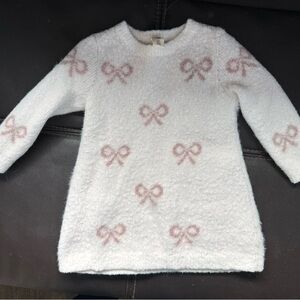 Adorable Tucker and Tate White Fuzzy Dress with Pink Bow Pattern for 12 months